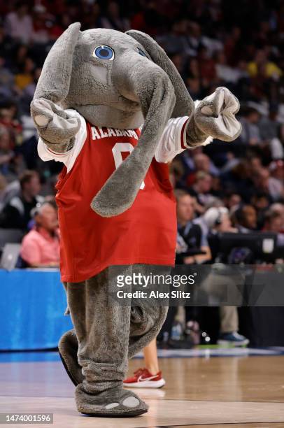 The Alabama Crimson Tide mascot performs during the first half against the Texas A&M-CC Islanders in the first round of the NCAA Men's Basketball...