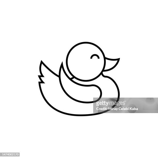 rubber duck line icon - duckling stock illustrations