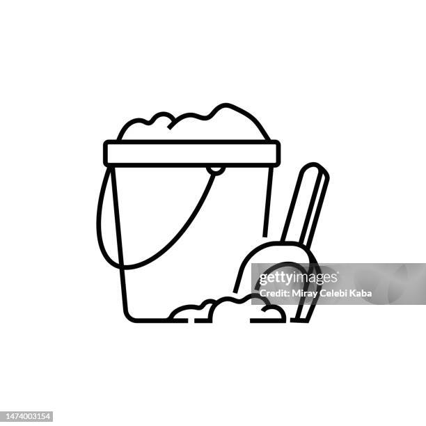 sand pail and shovel line icon - sand bucket stock illustrations