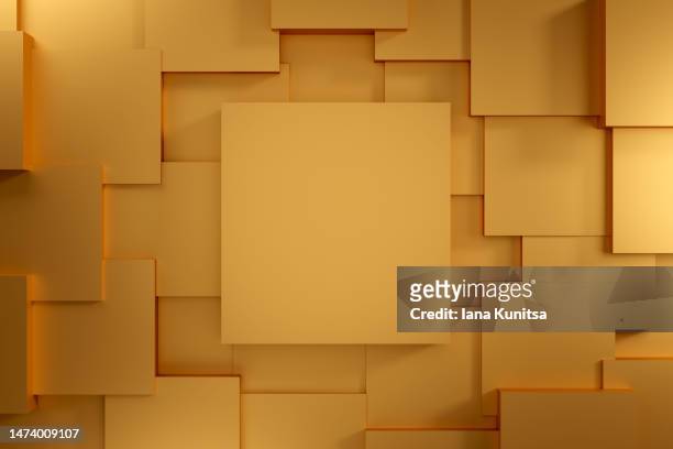 yellow gold 3d cubes background. copy space. - stereoscopic images - fotografias e filmes do acervo