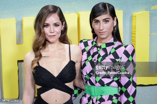 Mexican actress Camila Sodi and Carolina Yuste attend the premiere of "Sin Huellas" at Cine Callao on March 16, 2023 in Madrid, Spain.