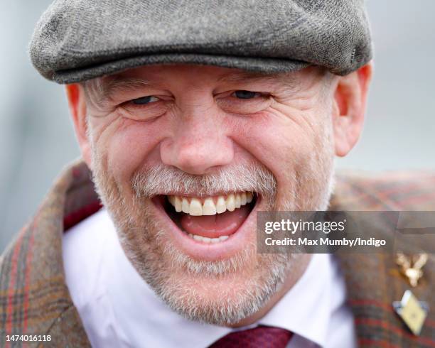 Mike Tindall attends day 3 'St Patrick's Thursday' of the Cheltenham Festival at Cheltenham Racecourse on March 16, 2023 in Cheltenham, England.