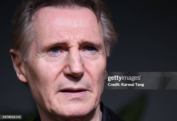 Liam Neeson arrives at the UK premiere of "Marlowe" at Vue West End on March 16, 2023 in London, England.