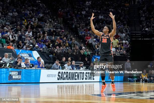 Keeshawn Kellman of the Princeton Tigers reacts against the Arizona Wildcats during the second half in the first round of the NCAA Men's Basketball...