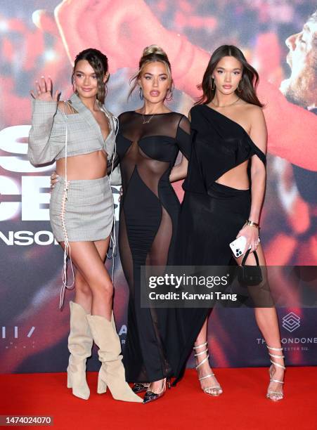 Daisy Tomlinson, Lottie Tomlinson and Phoebe Tomlinson arrive at the "All Of Those Voices" UK Premiere at Cineworld Leicester Square on March 16,...