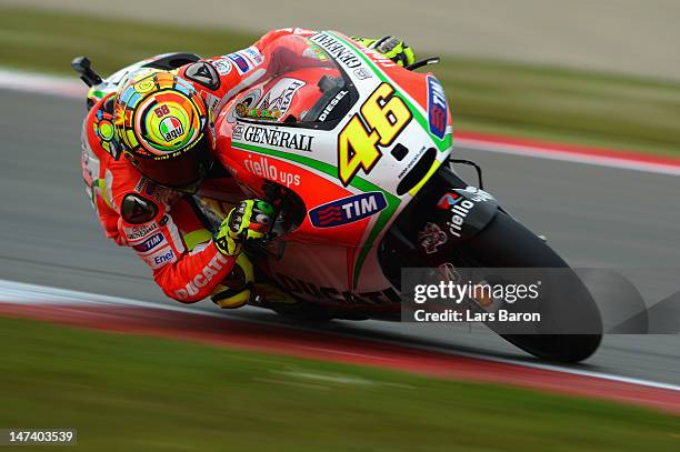 Valentino Rossi of Italy and Ducati Team drives during the qualifying of MotoGp Of Holland at TT Circuit Assen on June 29, 2012 in Assen, Netherlands.