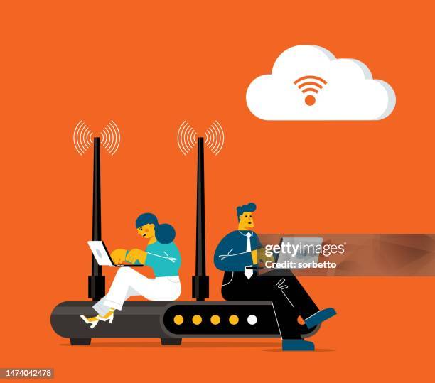 wireless internet connection technology - router stock illustrations