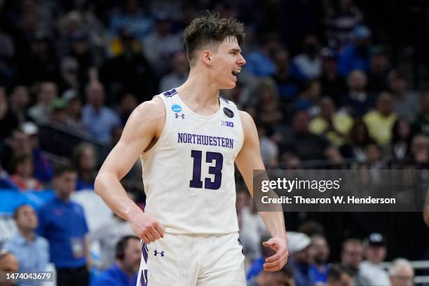 Brooks Barnhizer of the Northwestern Wildcats reacts during the second half of a game against the Boise State Broncos in the first round of the NCAA...