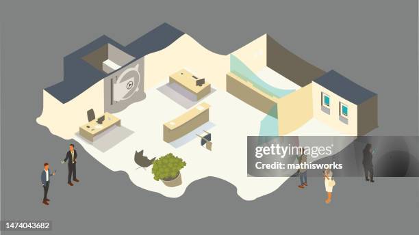 bank meltdown - bank branch stock illustrations