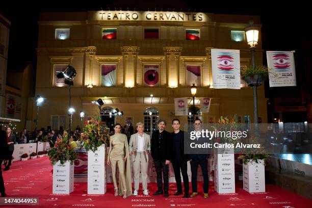 Maria Pedraza, Carlos Scholz, Daniel Benmayor, Pedro Alonso and Oscar Jaenada attend the '20.000 Especies de Abejas' premiere during the 26th Malaga...