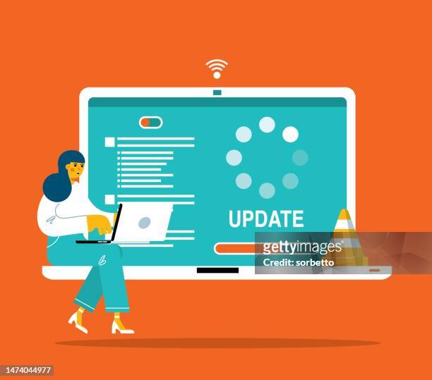 user updating operation system - businesswoman - status icon stock illustrations