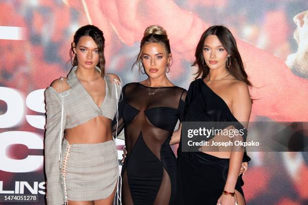 Daisy Tomlinson, Lottie Tomlinson and Phoebe Tomlinson arrive at the "All Of Those Voices" UK Premiere at Cineworld Leicester Square on March 16,...