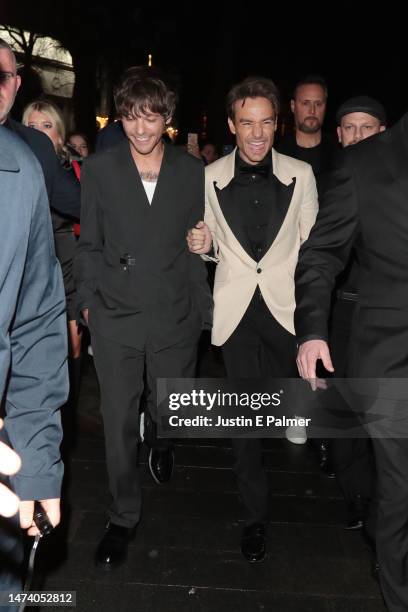 Louis Tomlinson and Liam Payne seen leaving the "All Of Those Voices" UK Premiere at Cineworld Leicester Square on March 16, 2023 in London, England.