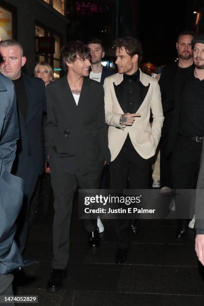 Louis Tomlinson and Liam Payne seen leaving the "All Of Those Voices" UK Premiere at Cineworld Leicester Square on March 16, 2023 in London, England.