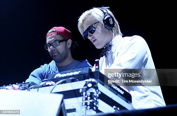 Alexander Bjorklund and Sebastian Furrer of Cazzette perform at the Bill Graham Civic Auditorium on June 28, 2012 in San Francisco, California.
