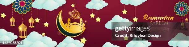 ramadan kareem greeting wide banner template vector background - arabic calligraphy stock illustrations