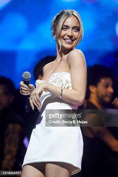Ana Mena performs on stage during the "Cadena Dial" Awards 2023 on March 16, 2023 in Santa Cruz de Tenerife, Spain.