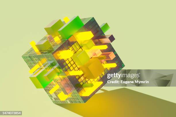abstract cube connection. data cubes. - glowing cube stock pictures, royalty-free photos & images