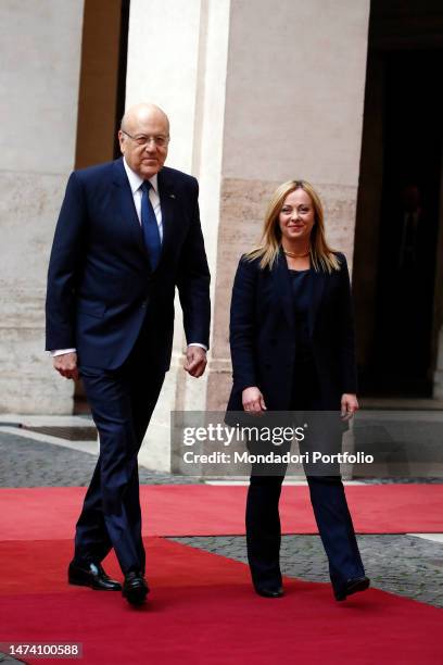 The Prime Minister, Giorgia Meloni meets the Prime Minister of the Lebanese Republic, Najib Mikati at Palazzo Chigi. Rome , March 16th, 2023