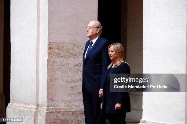 The Prime Minister, Giorgia Meloni meets the Prime Minister of the Lebanese Republic, Najib Mikati at Palazzo Chigi. Rome , March 16th, 2023