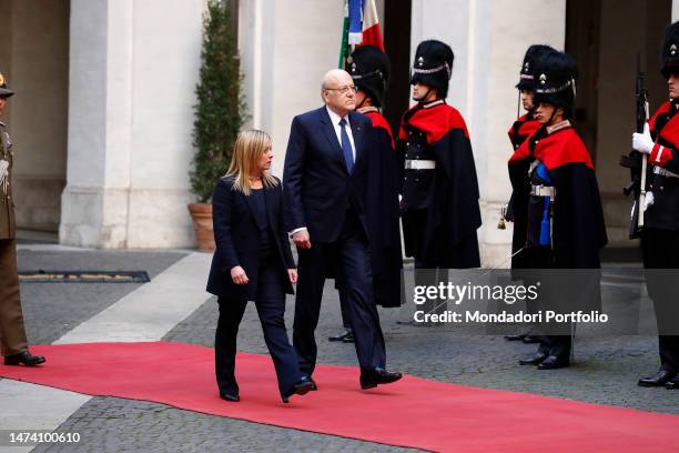 The Prime Minister, Giorgia Meloni meets the Prime Minister of the Lebanese Republic, Najib Mikati at Palazzo Chigi. Rome , March 16th, 2023