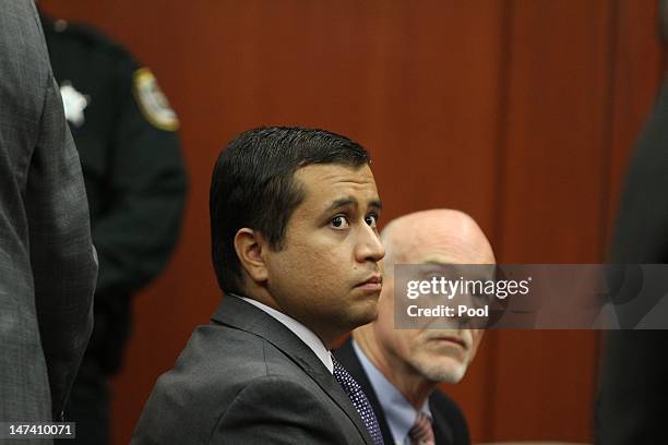 George Zimmerman sits in a Seminole County courtroom during his bond hearing on June 29, 2012 in Sanford, Florida. Zimmerman is charged with second...