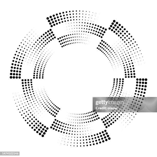 six sections in orbits made of duotone dots - semi circle stock illustrations