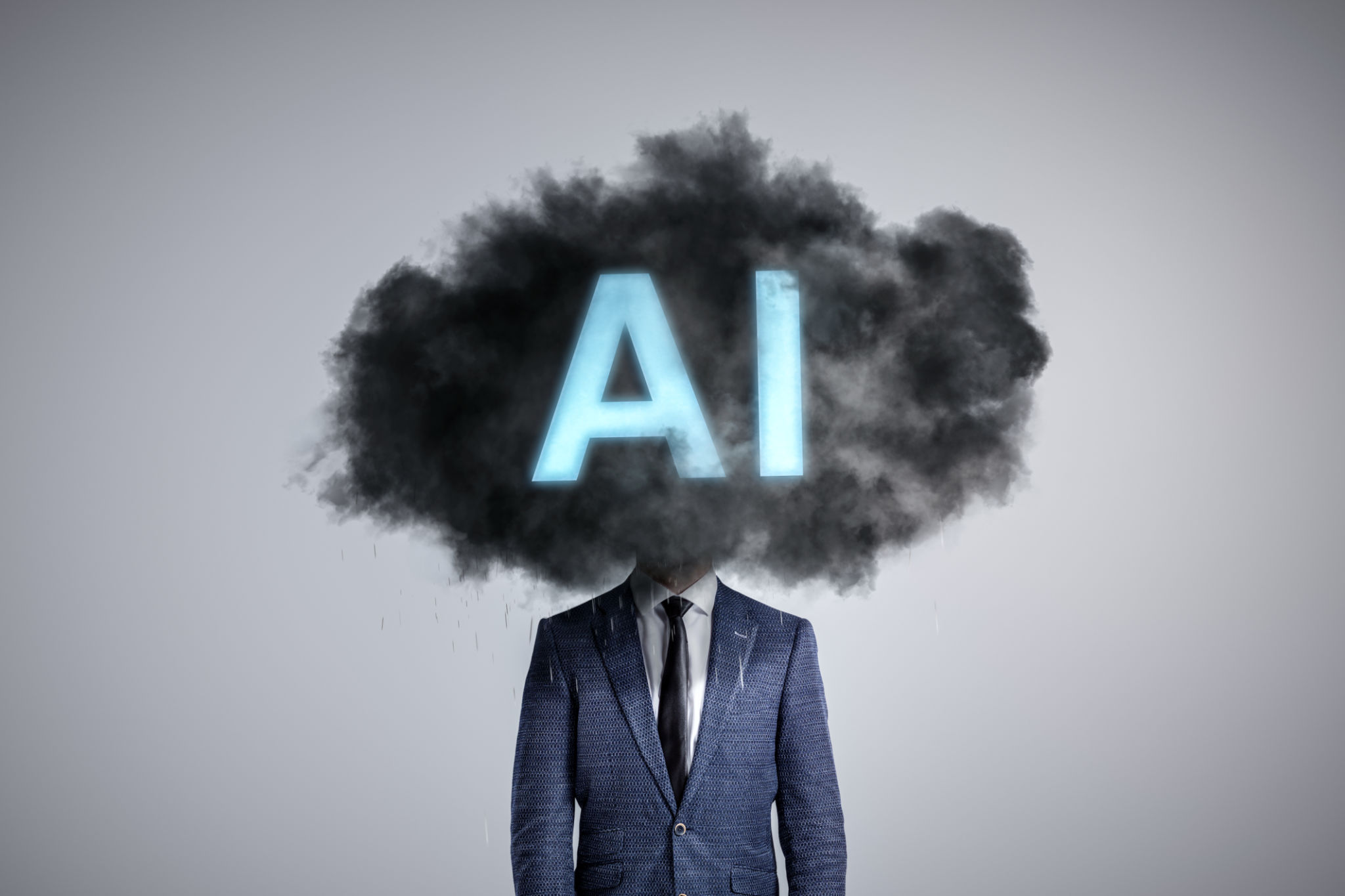 A person's head covered by an AI-labeled dark cloud A person's head covered by an AI-labeled dark cloud
