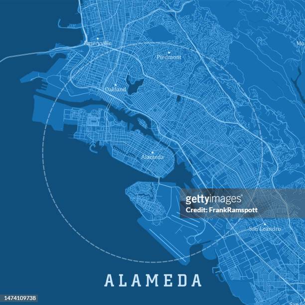 stockillustraties, clipart, cartoons en iconen met alameda ca city vector road map blue text - alameda california
