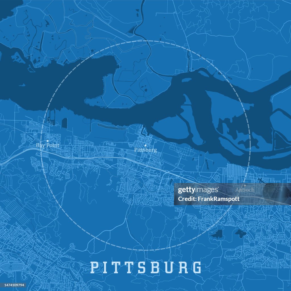 Pittsburg CA City Vector Road Map Blue Text