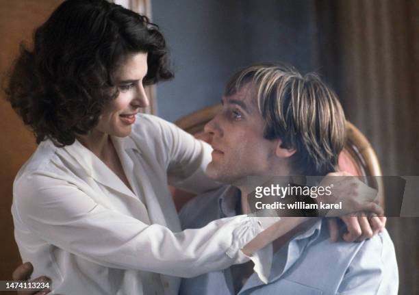 Fanny Ardant and Gérard Depardieu on the set of La femme d'à côté directed by François Truffaut.