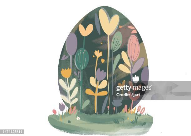 colourfully illustrated easter egg in the green grass. - egg icon stock pictures, royalty-free photos & images