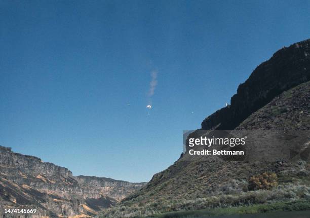 American stunt performer Evel Knievel attempts to jump the Snake River Canyon in Idaho on a customised rocket, the 'Skycycle X-2', on September 8th,...