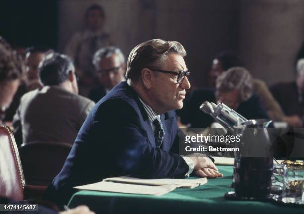 Nelson Rockefeller , the Vice President-designate, testifies before the Senate Rules Committee in Washington on September 23rd, 1974.