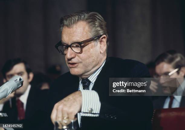 Nelson Rockefeller , the Vice President-designate, testifies before the Senate Rules Committee in Washington on September 23rd, 1974.