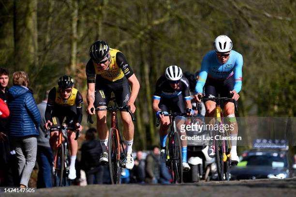 Andreas Goeman of Belgium and Team Tarteletto - Isorex and Tomáš Kopecký of Czech Republic and TDT-Unibet Cycling Team compete in the breakaway...