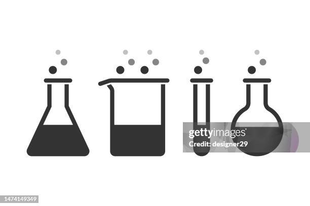 beaker icon set. test tube set vector design on whte background. - boiling flask stock illustrations
