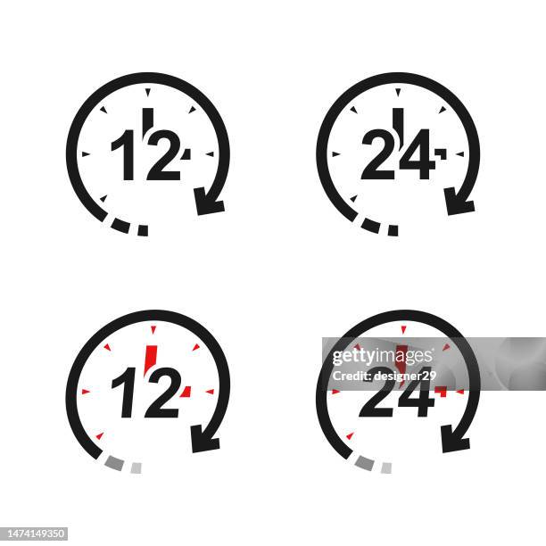 stockillustraties, clipart, cartoons en iconen met 12 and 24 hours icon set vector design. - app store logo