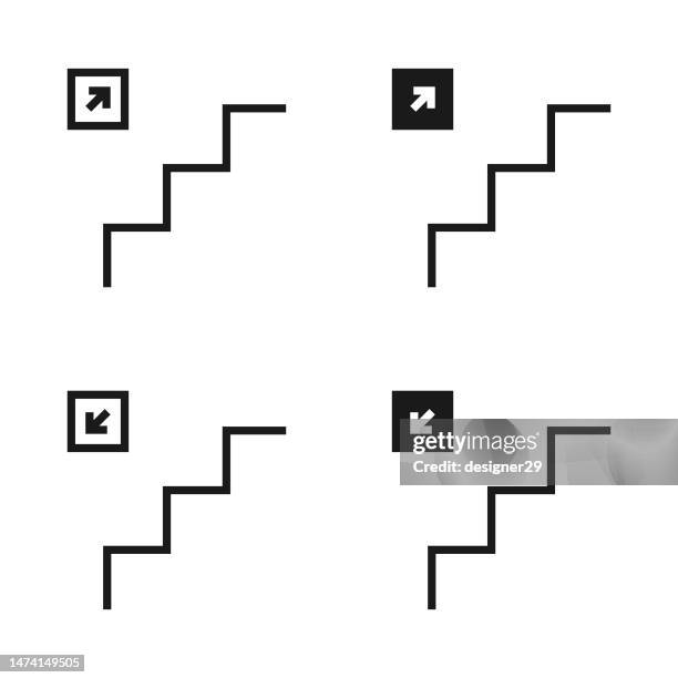 stair up and stair down icon set. - ladder stock illustrations