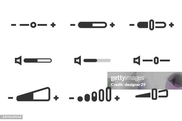 sound or volume level bar icon set. volume knob bar set vector design on white background. - volume knob stock illustrations