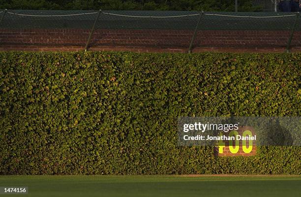 General view of the center field wall before the MLB game between the Cincinnati Reds and the Chicago Cubs on September 24, 2002 at Wrigley Field in...