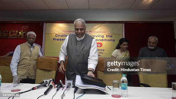 Senior BJP Leader Yashwant Sinha attends the lecture on the topic 'Challenge of Improving Present Economic Conditions' at the Maharashtra Chambers of...