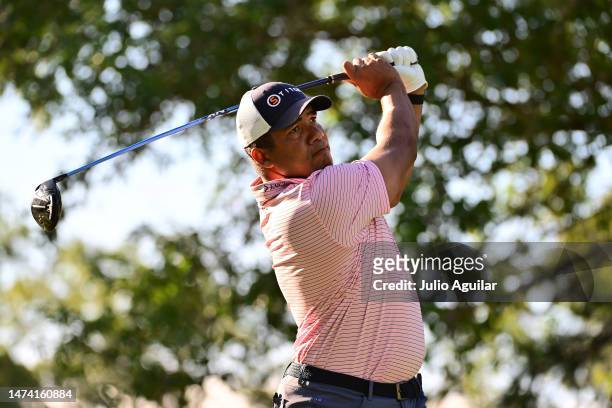 Jhonattan Vegas of Venezuela plays his shot from the 14th tee during the second round of the Valspar Championship at Innisbrook Resort and Golf Club...
