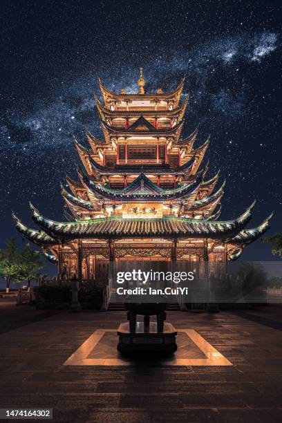 hong'en temple, chongqing, china (dusk) - chongqing stock pictures, royalty-free photos & images