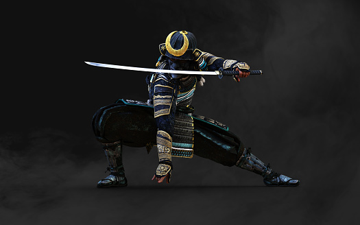 Samurai concept on dark background.