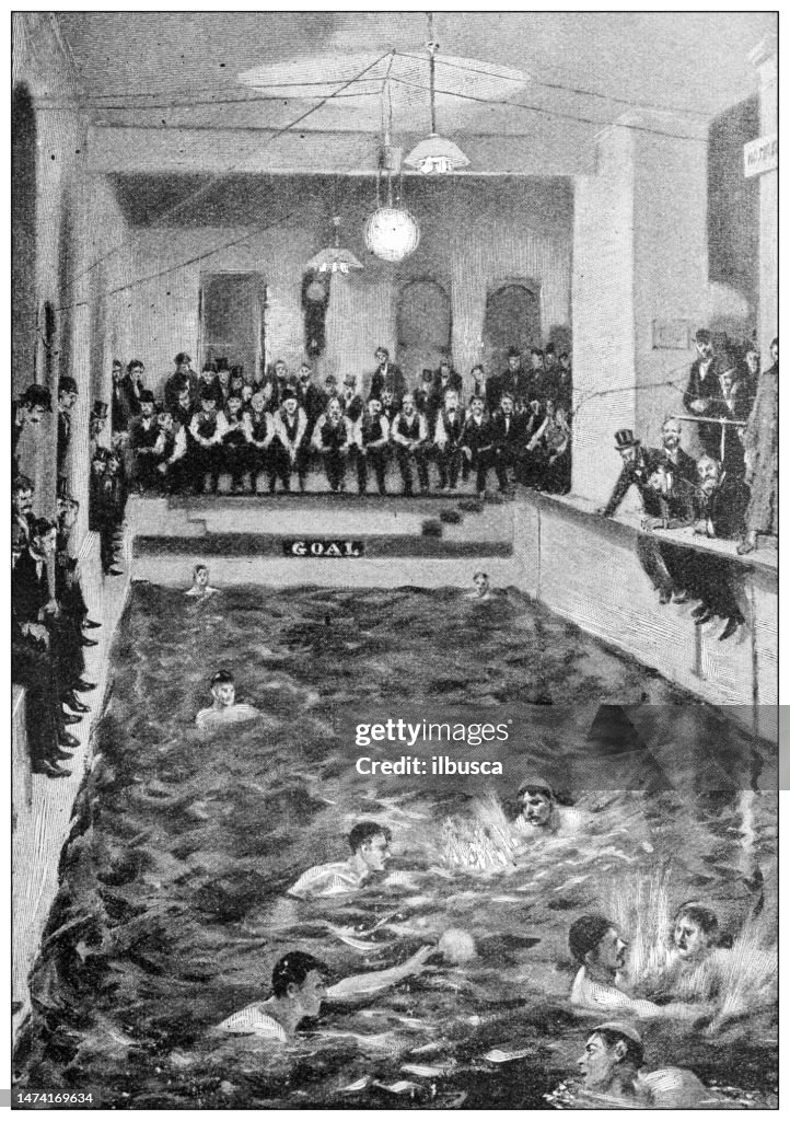 Antique sport illustration: Water Polo at the New York Athletic Club
