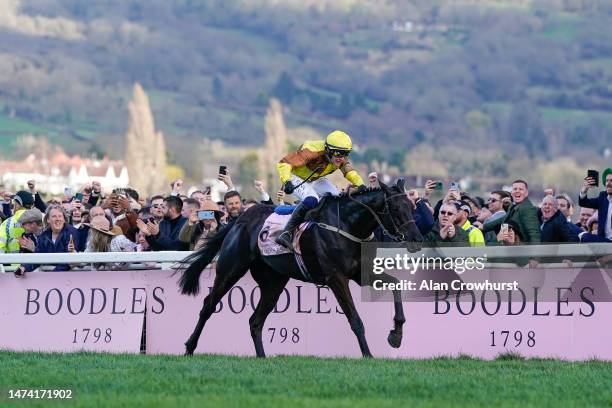 Paul Townend riding Galopin Des Champs win The Boodles Cheltenham Gold Cup Chase during day four of the Cheltenham Festival 2023 at Cheltenham...