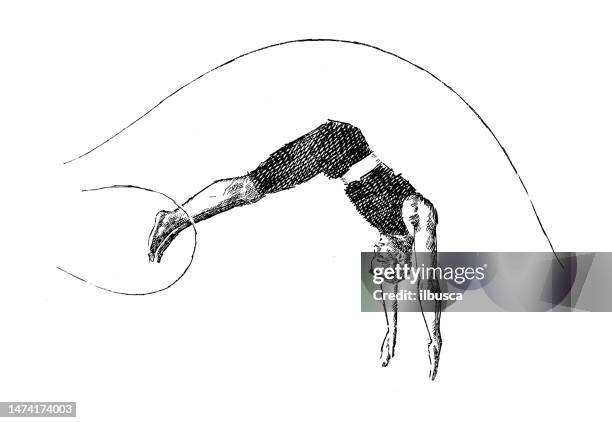 ilustraciones, imágenes clip art, dibujos animados e iconos de stock de ilustración deportiva antigua: nadador - man swimming in sea drawing