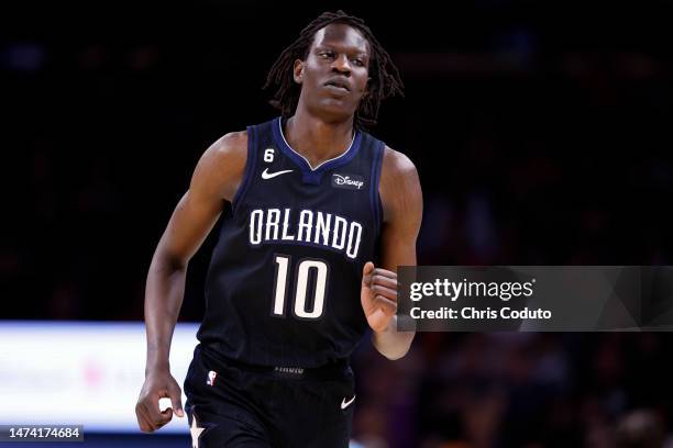 Bol Bol of the Orlando Magic during the game against the Phoenix Suns at Footprint Center on March 16, 2023 in Phoenix, Arizona. The Suns beat the...