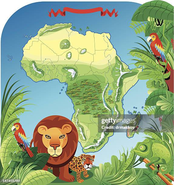 cartoon map of africa - madagascar forest stock illustrations